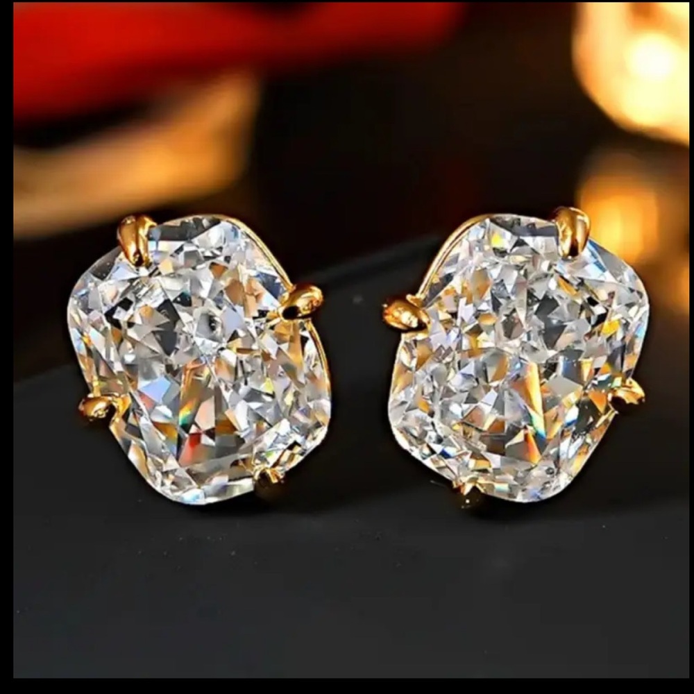 Stunning Radiant Cut Lab-Created Diamond Stud Earrings | NWT - Gold